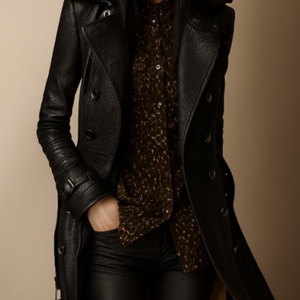 Manteau noir femme avec col large et coupe ajustée Essence de Marseille