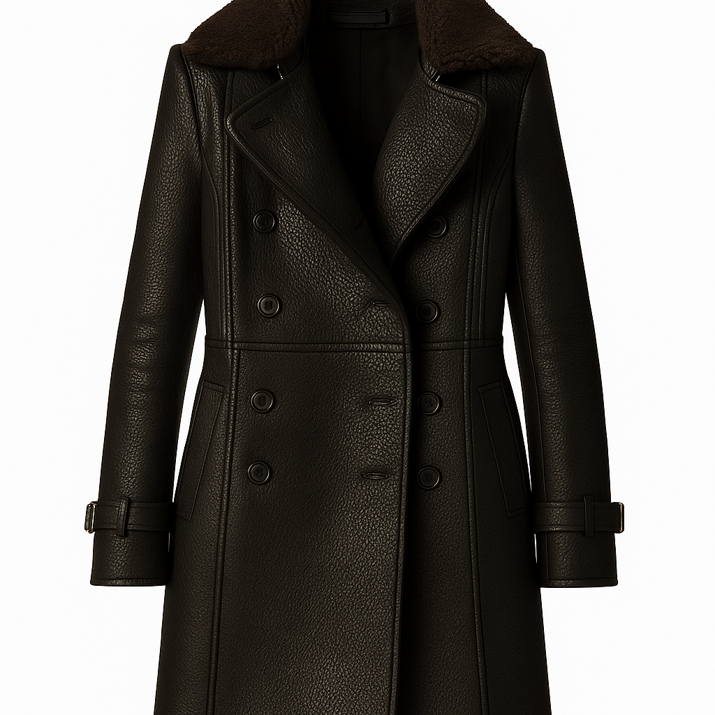 Manteau long noir en cuir pour femmes Essence de Marseille