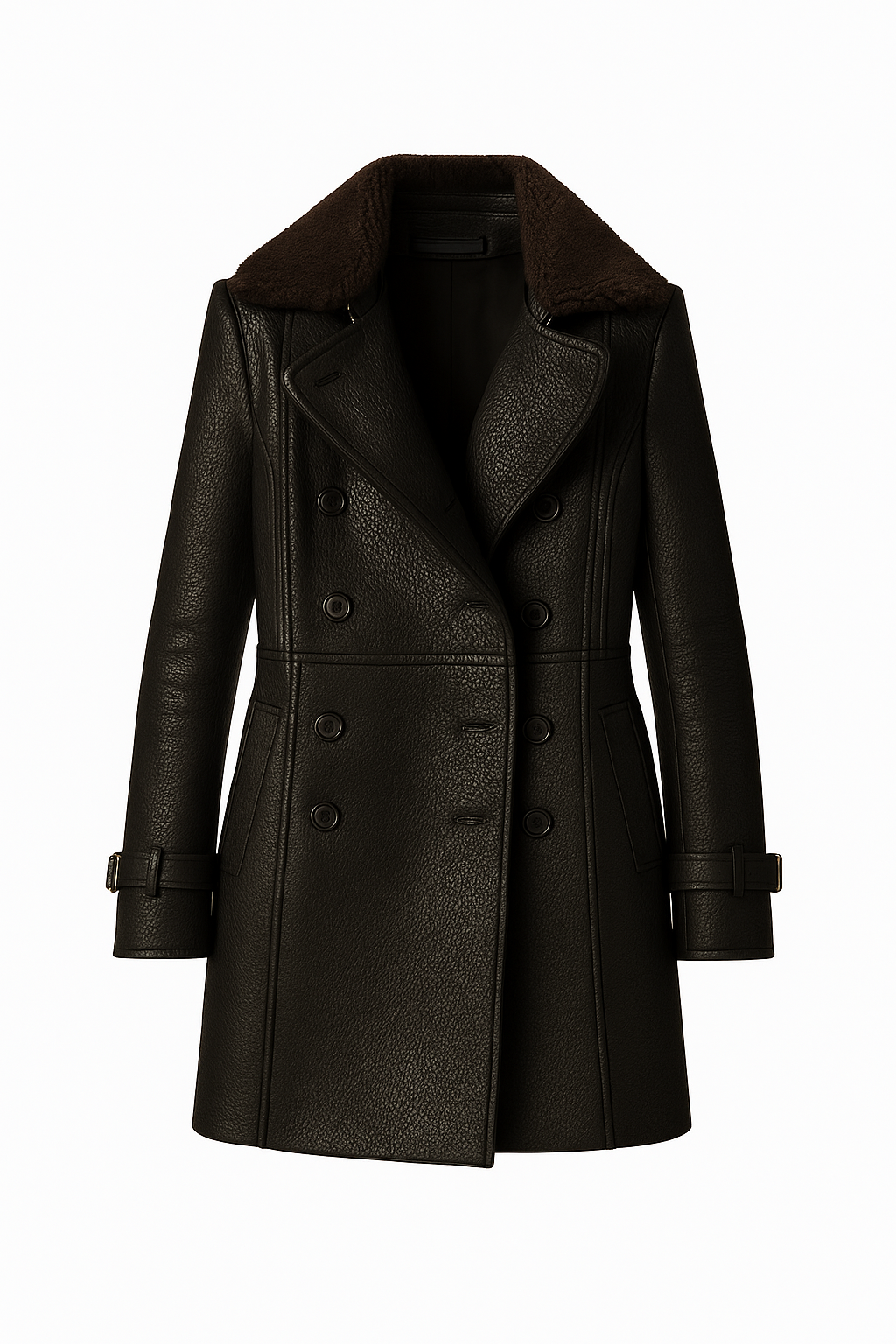Manteau long noir en cuir pour femmes Essence de Marseille