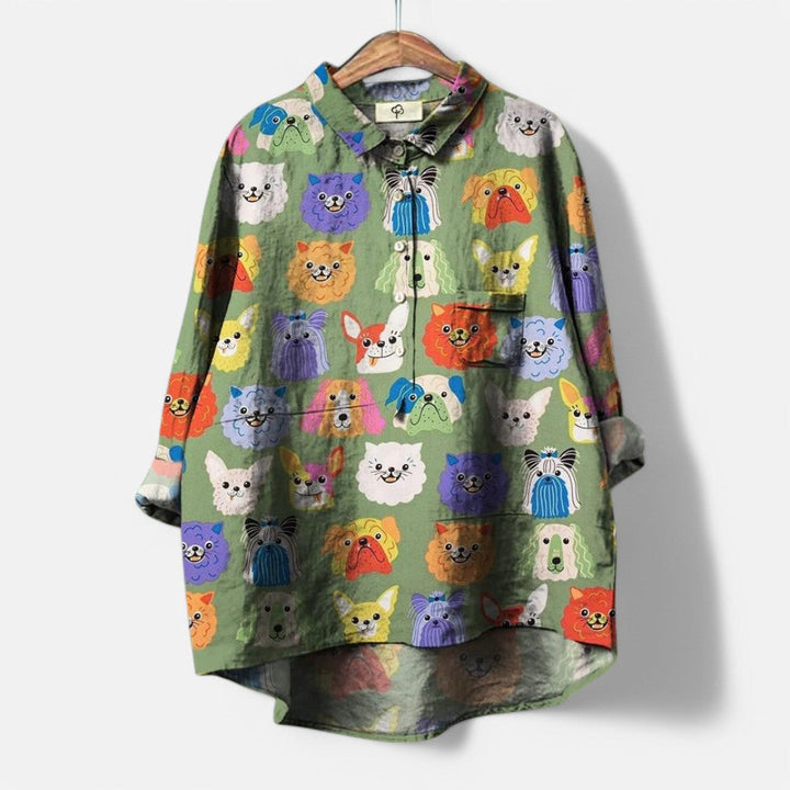 Frida - Artistic Dog Print Blouse