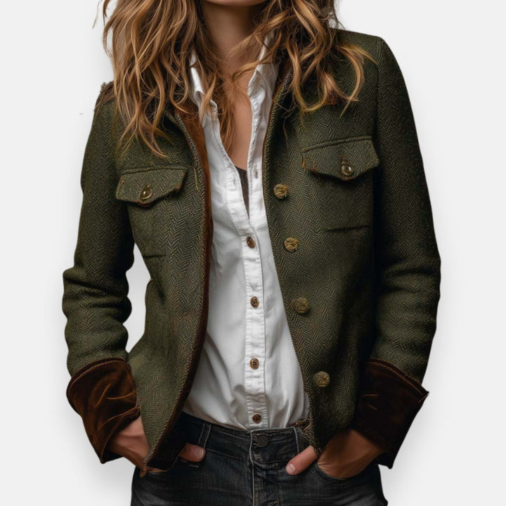 HARPER | TIMELESS TWEED JACKET WITH VELVET DETAILS