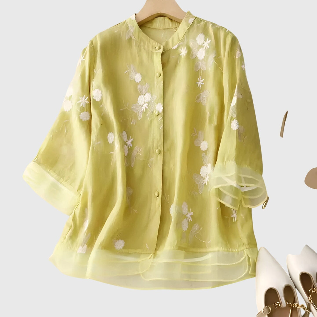Victoria | Elegant Top with Embroidered Flowers