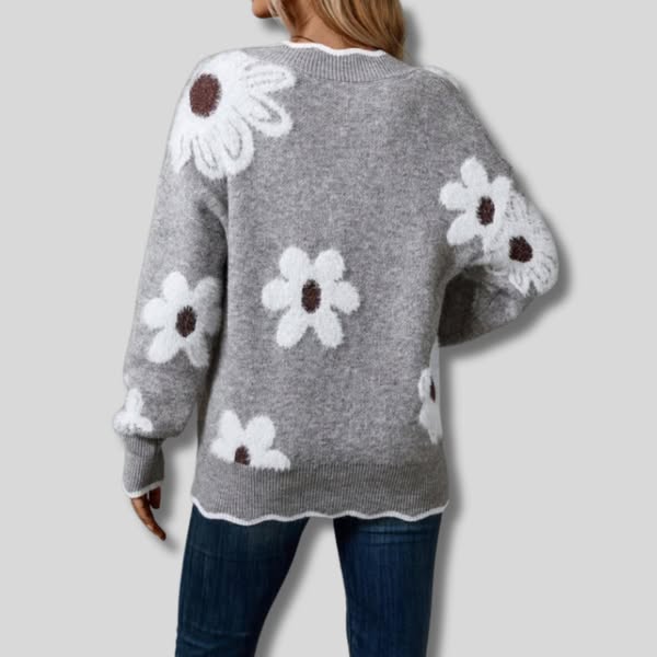 AMELIA | ELEGANT V-NECK FLORAL SWEATER