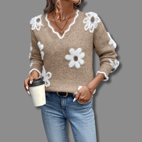 AMELIA | ELEGANT V-NECK FLORAL SWEATER