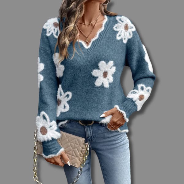 AMELIA | ELEGANT V-NECK FLORAL SWEATER