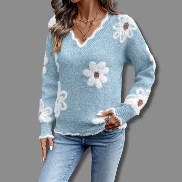 AMELIA | ELEGANT V-NECK FLORAL SWEATER