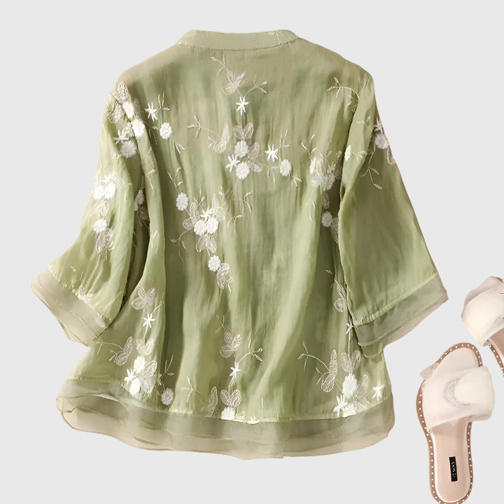 Victoria | Elegant Top with Embroidered Flowers